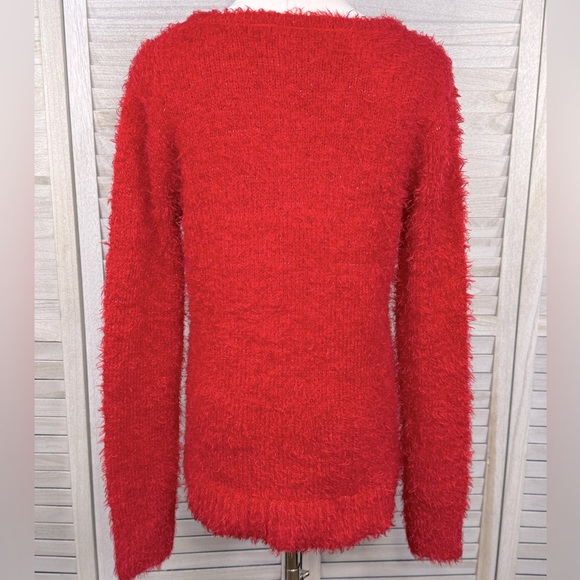 FADED GLORY Fuzzy Crewneck Sweater Red/Metallic-Large - Picture 3 of 4